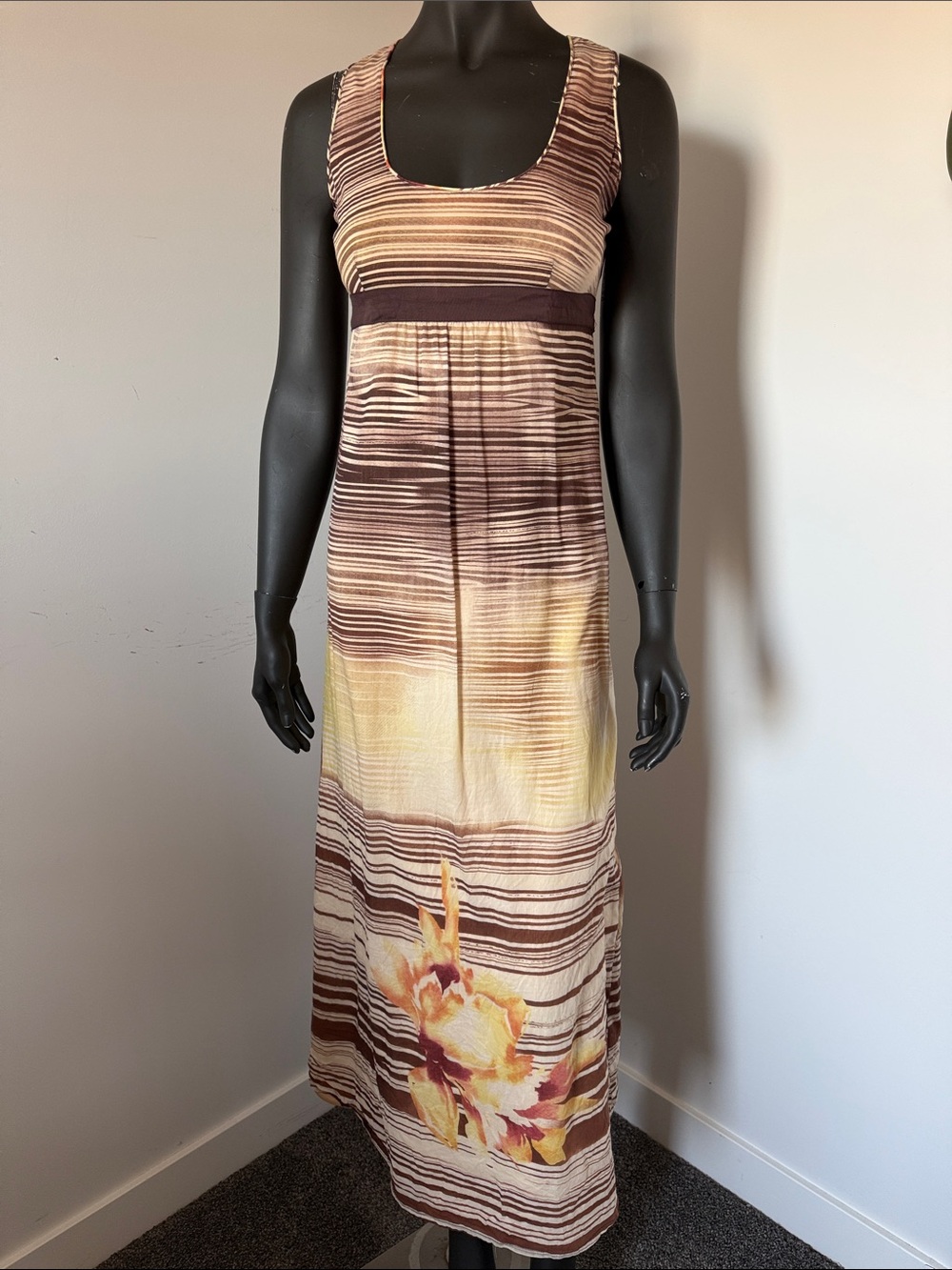459. Bianca Nygard Cotton Silk Boho Striped Floral Maxi Dress Size 6